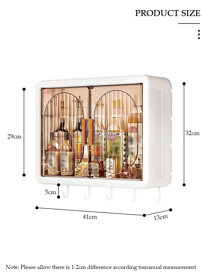 DUNISO Bathroom Shelf Wall Mounted,Bathroom Organizers and Storage, Over The Toilet Storage Rack, Kitchen Cabinet Cosmetics Makeup Organizer with Door and Hooks,Utility Shelves for Bathroom Kitchen - Image 2
